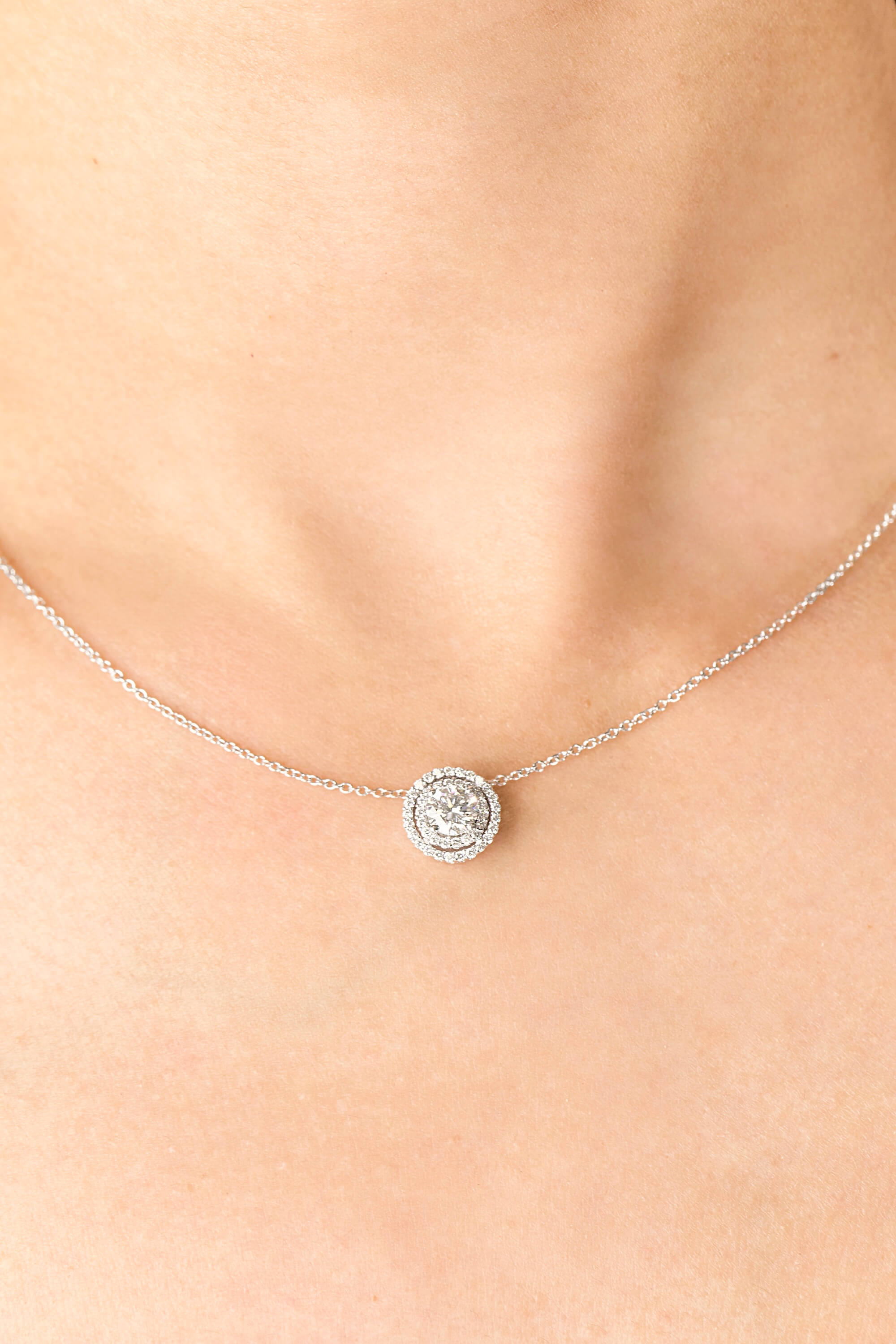 Diamond Double Halo Pendant Necklace