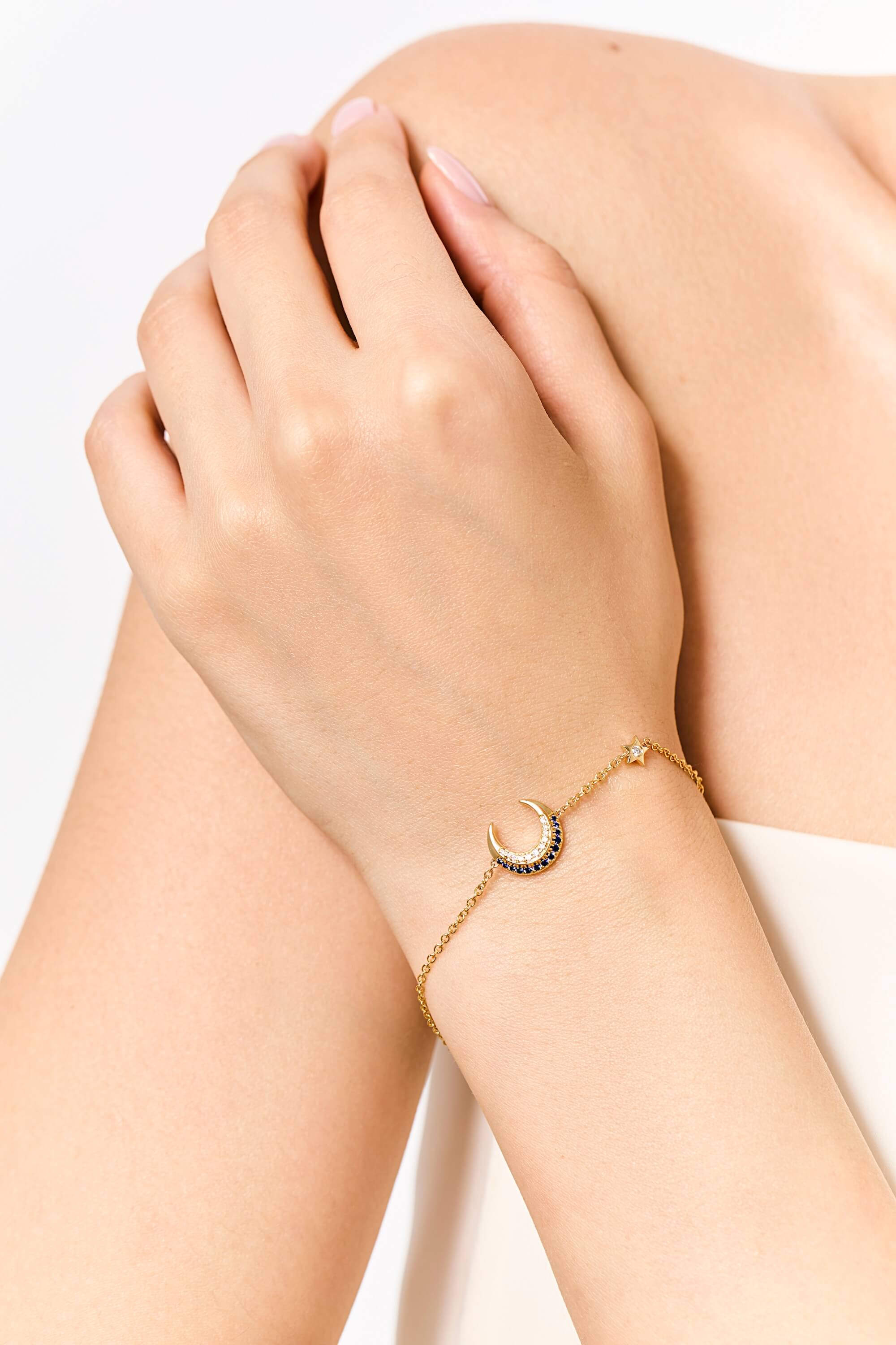 Moon & Star Diamond Sapphire Bracelet