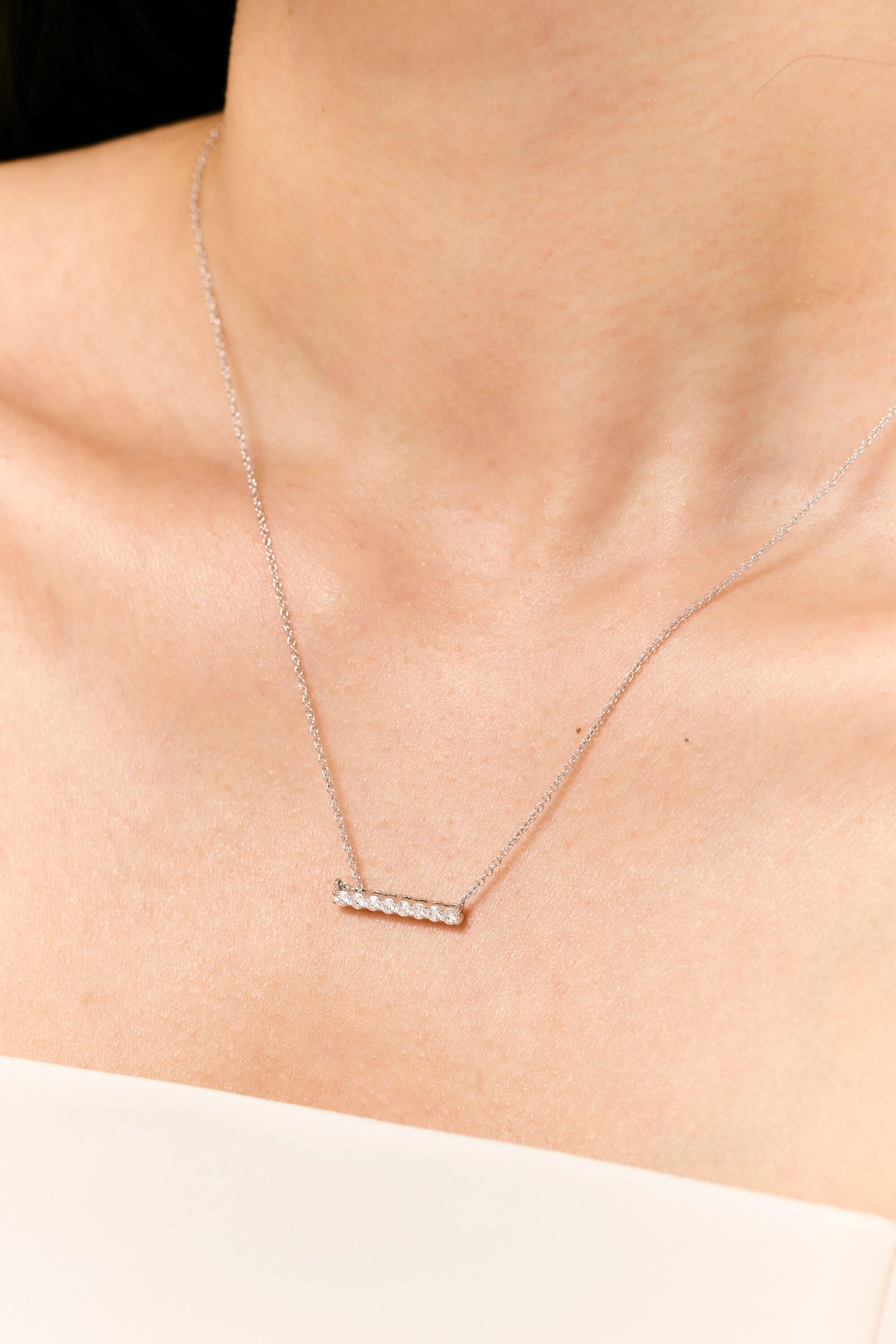Diamond Bar Necklace - White/Yellow Gold