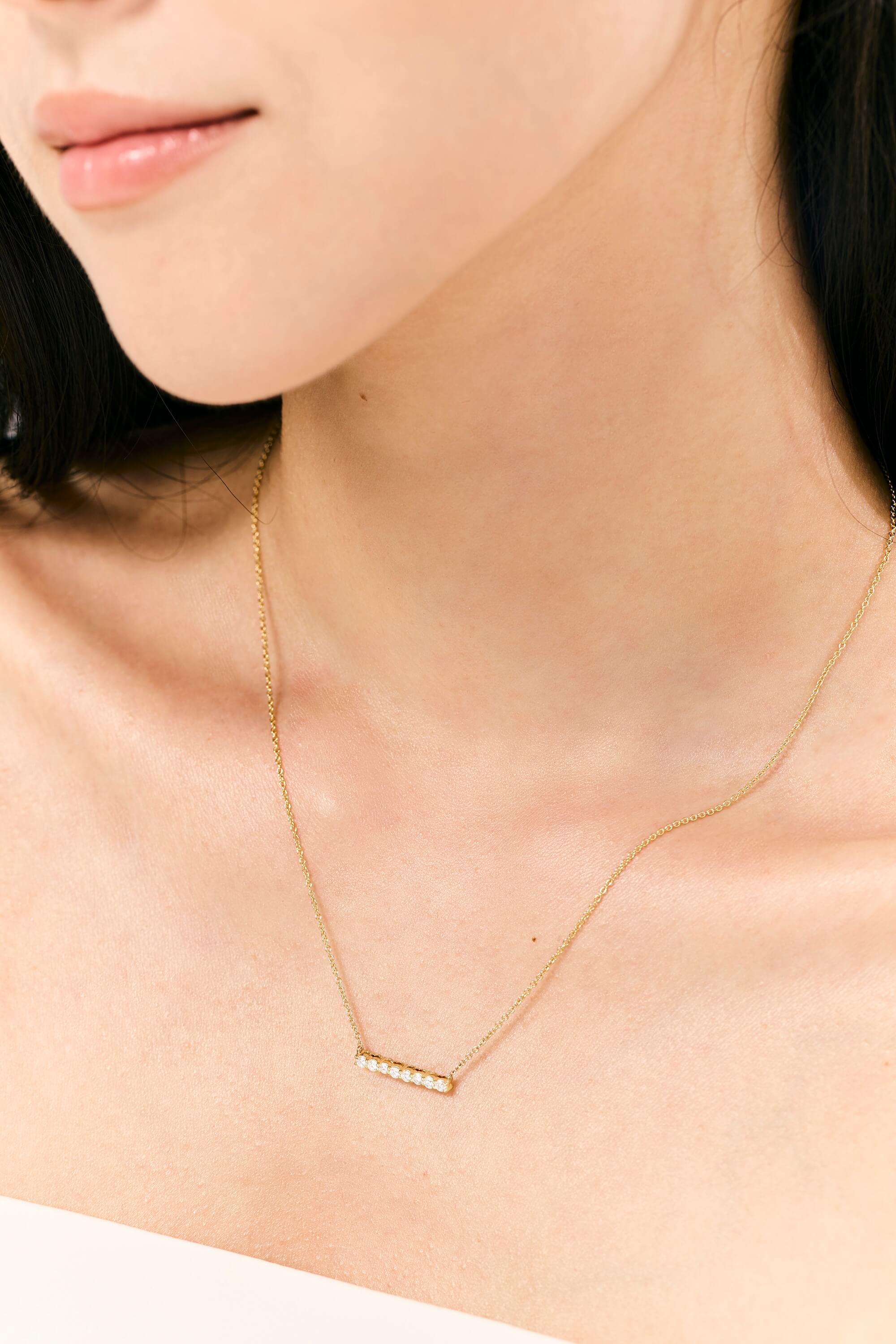 Diamond Bar Necklace - White/Yellow Gold