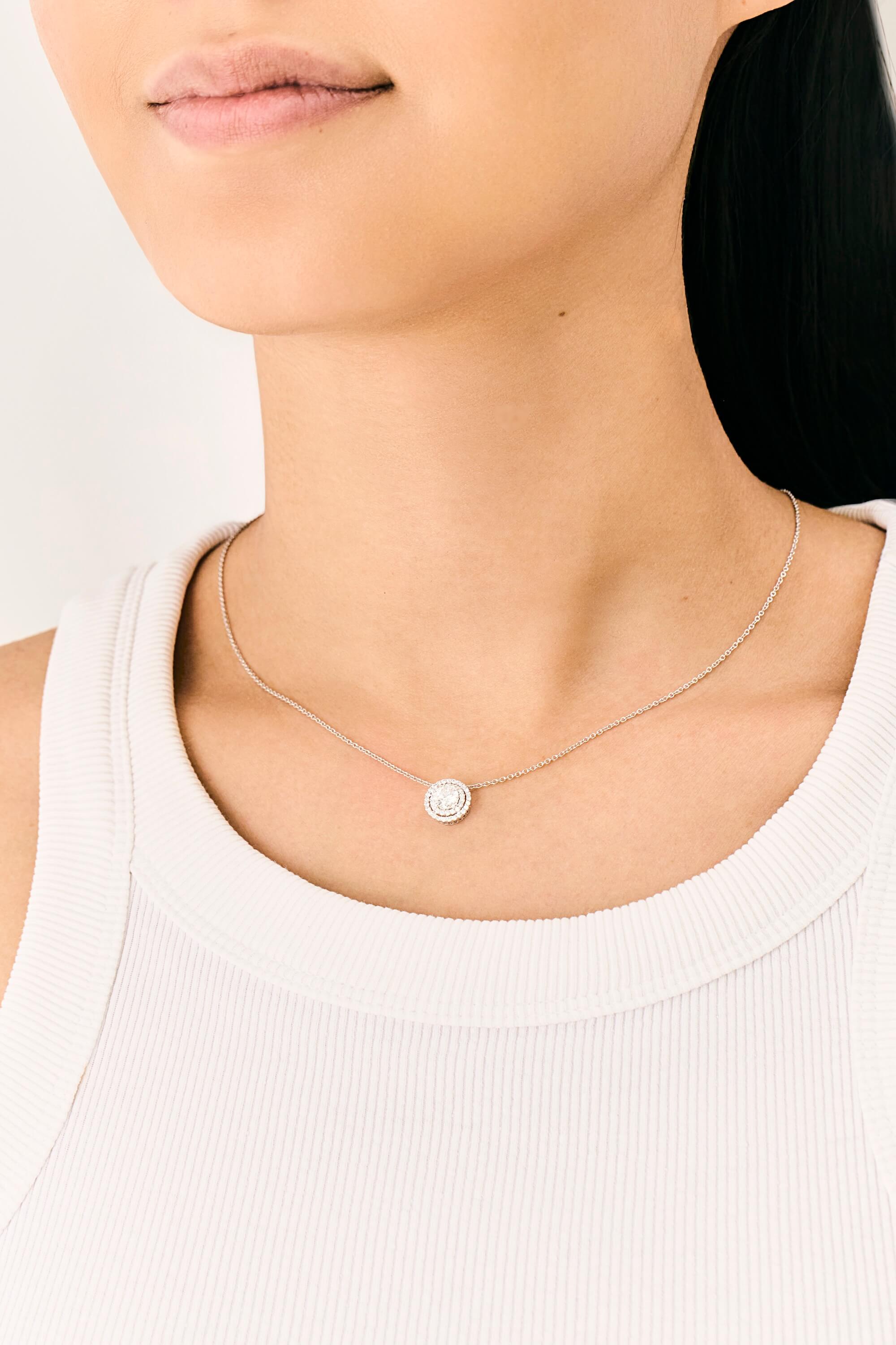 Diamond Double Halo Pendant Necklace